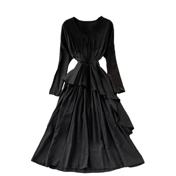 Női ruha gumírozott derékkal és hosszú ujjú három színben