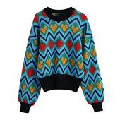 Φαρδύ πουλόβερ με πολύχρωμο μοτίβο για γυναίκες