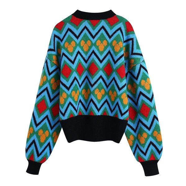 Φαρδύ πουλόβερ με πολύχρωμο μοτίβο για γυναίκες