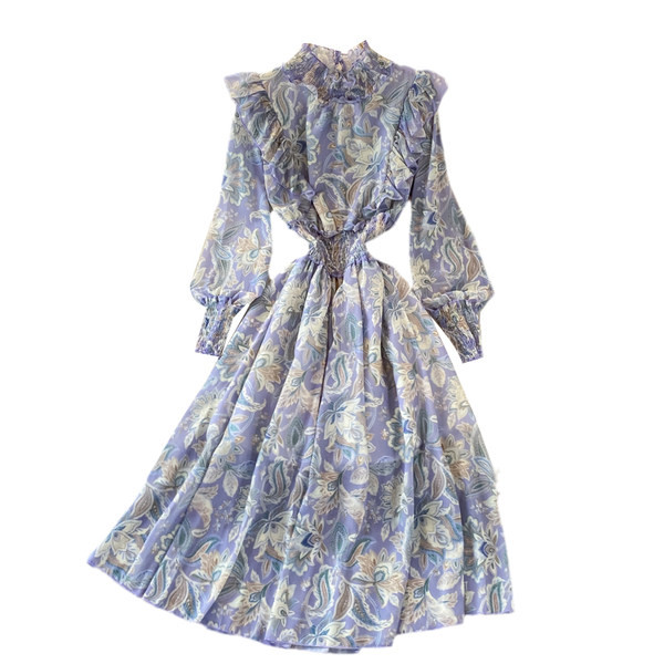 Elastse vöökoha ja lillemustriga naiste kleit - mitut värvi