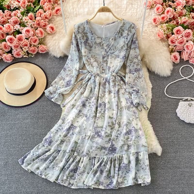 Γυναικείο φόρεμα με γραβάτες και στρογγυλή λαιμόκοψη