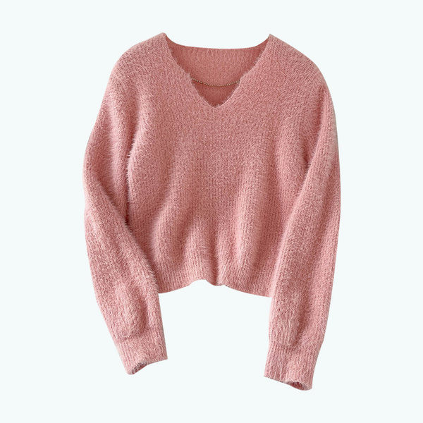 Sima női pulóver modell spitz nyakkivágással