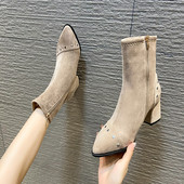 Öko-seemisnahast stiilsed lukuga ja 6,5 cm kõrge kontsaga naiste saapad