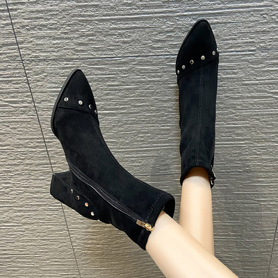 Öko-seemisnahast stiilsed lukuga ja 6,5 cm kõrge kontsaga naiste saapad