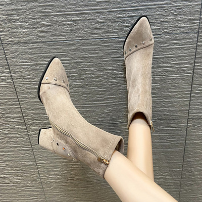 Öko-seemisnahast stiilsed lukuga ja 6,5 cm kõrge kontsaga naiste saapad