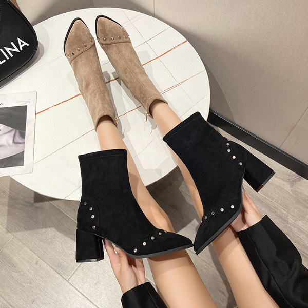 Öko-seemisnahast stiilsed lukuga ja 6,5 cm kõrge kontsaga naiste saapad