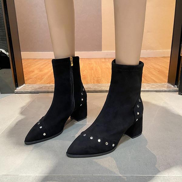 Öko-seemisnahast stiilsed lukuga ja 6,5 cm kõrge kontsaga naiste saapad