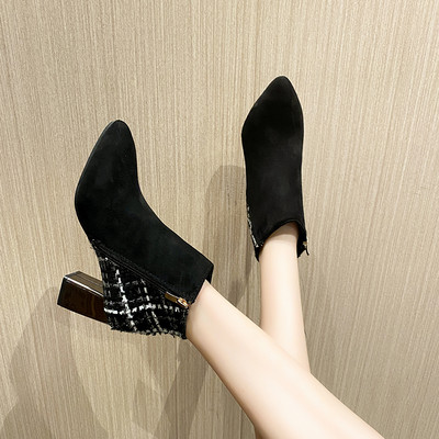 Stílusos női csizma öko velúrból, magas 7 cm-es sarokkal