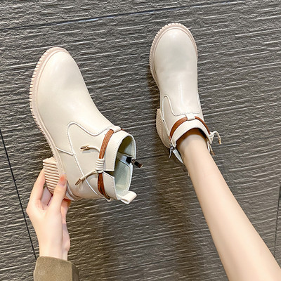 Modern női öko bőr csizma lekerekített modell cipzárral