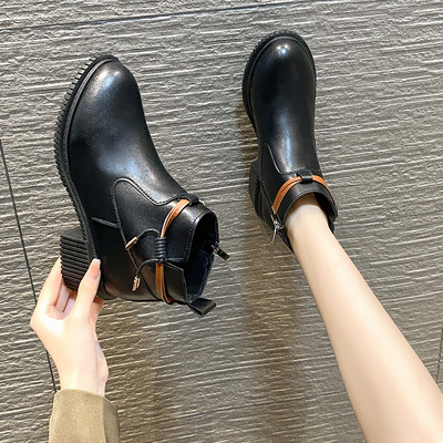 Modern női öko bőr csizma lekerekített modell cipzárral