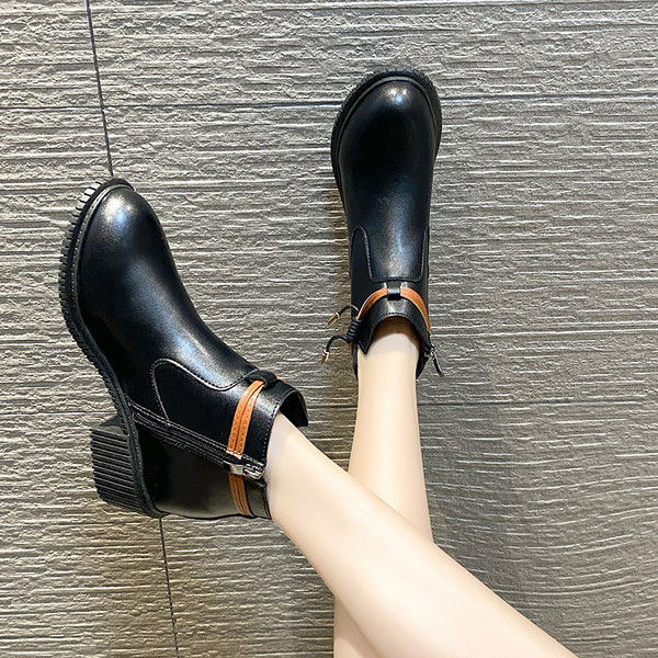 Modern női öko bőr csizma lekerekített modell cipzárral