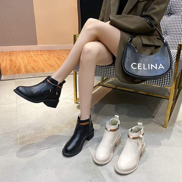 Modern női öko bőr csizma lekerekített modell cipzárral