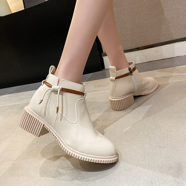 Modern női öko bőr csizma lekerekített modell cipzárral