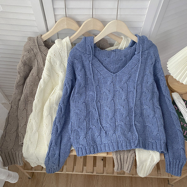 Γυναικείο casual πουλόβερ με κουκούλα και κορδόνια