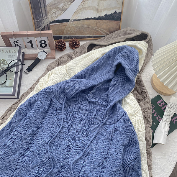 Γυναικείο casual πουλόβερ με κουκούλα και κορδόνια