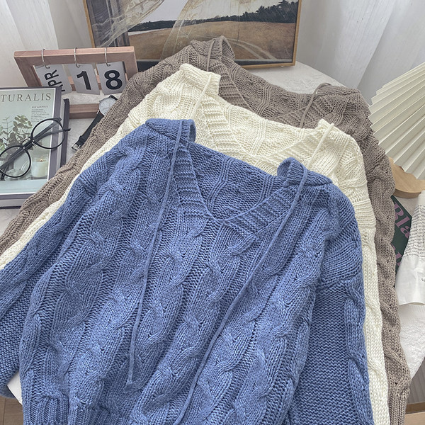 Γυναικείο casual πουλόβερ με κουκούλα και κορδόνια