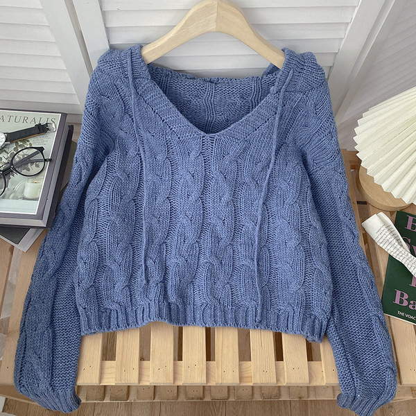 Γυναικείο casual πουλόβερ με κουκούλα και κορδόνια