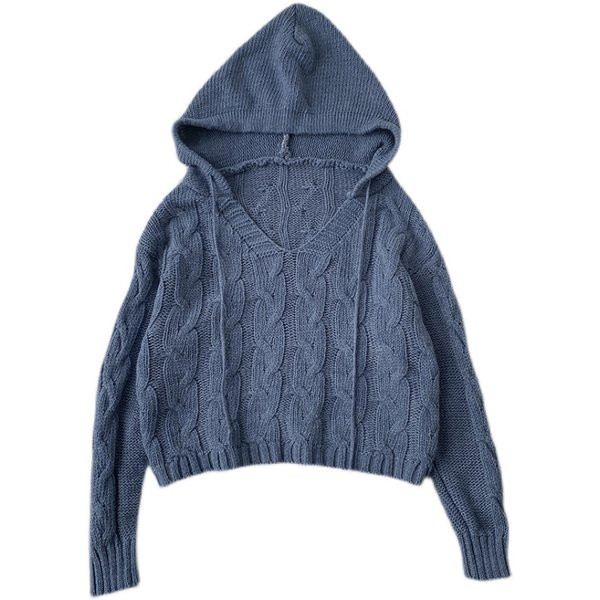 Γυναικείο casual πουλόβερ με κουκούλα και κορδόνια