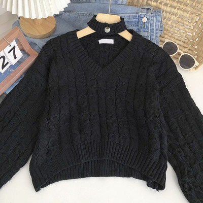 Επίκαιρο πουλόβερ με μακριά μανίκια και λαιμόκοψη spitz