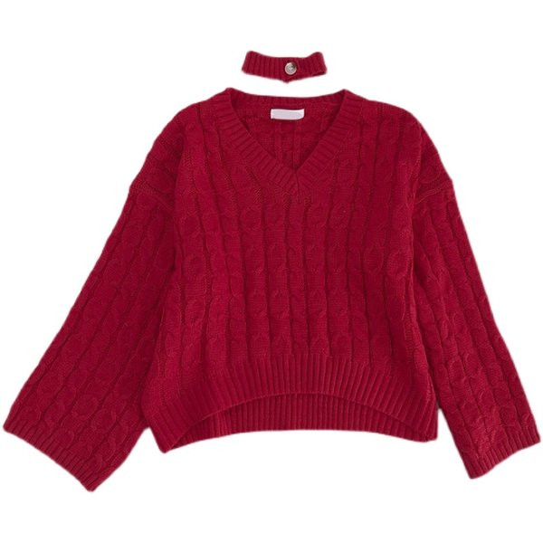 Επίκαιρο πουλόβερ με μακριά μανίκια και λαιμόκοψη spitz