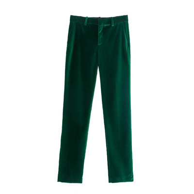 Нов модел дамски панталон от кадифе в зелен цвят