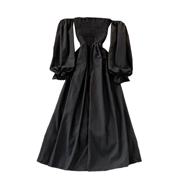 Ženska moderna haljina s elastičnim strukom i golim ramenima