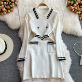 Női ruha zsebekkel és klasszikus gallérral