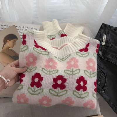 Πολύχρωμο γυναικείο πουλόβερ με floral μοτίβα