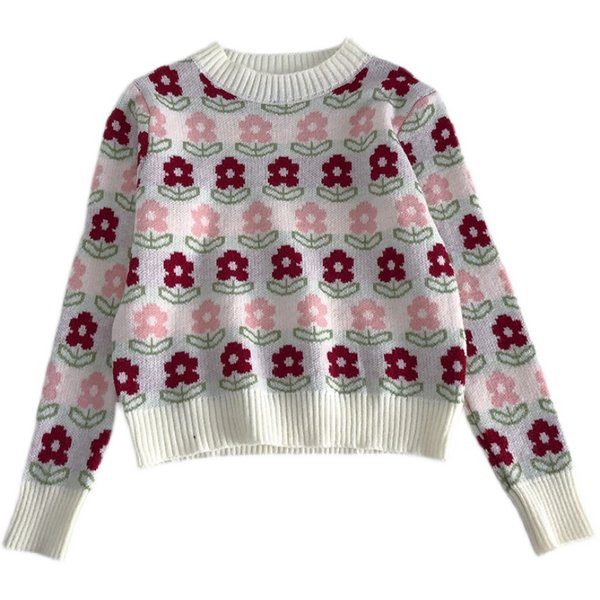 Πολύχρωμο γυναικείο πουλόβερ με floral μοτίβα