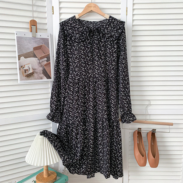 Ženska ležerna haljina s dugim rukavima i okruglim izrezom