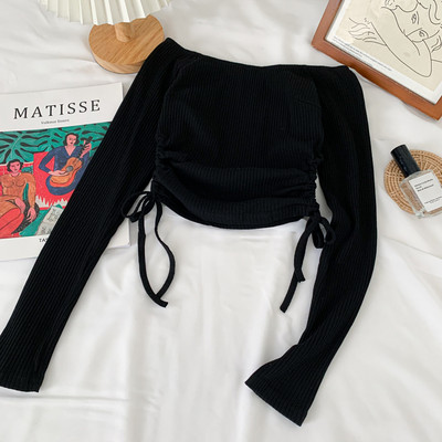 Csónakos nyakkivágású, hosszú ujjú női blúz - sima modell