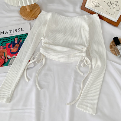 Csónakos nyakkivágású, hosszú ujjú női blúz - sima modell