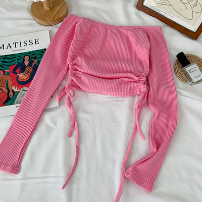 Csónakos nyakkivágású, hosszú ujjú női blúz - sima modell