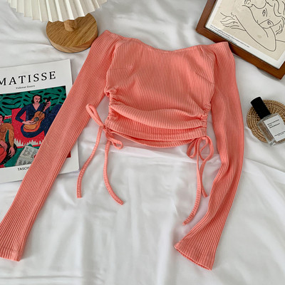 Csónakos nyakkivágású, hosszú ujjú női blúz - sima modell