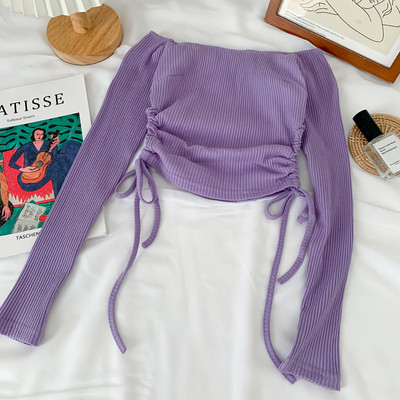 Csónakos nyakkivágású, hosszú ujjú női blúz - sima modell