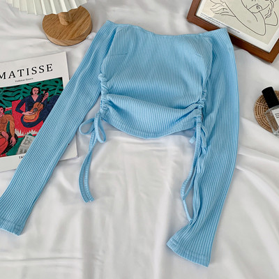 Csónakos nyakkivágású, hosszú ujjú női blúz - sima modell