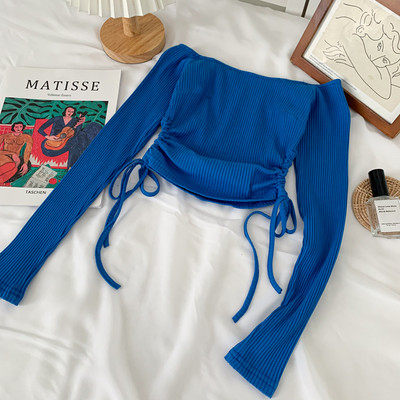 Csónakos nyakkivágású, hosszú ujjú női blúz - sima modell