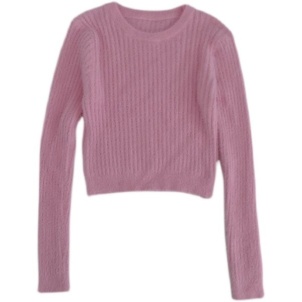 Γυναικείο πουλόβερ με οβάλ λαιμόκοψη και μακριά μανίκια