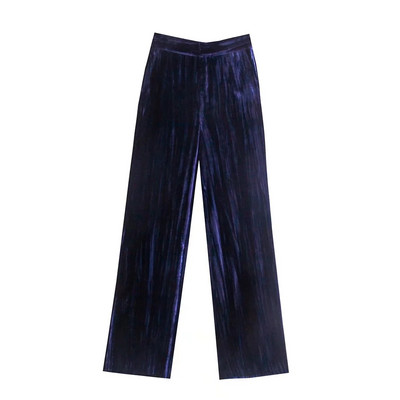 Дамски прав панталон от кадифе в син цвят