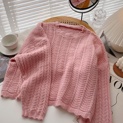 Πλεκτό γυναικείο πουλόβερ με στρογγυλή λαιμόκοψη σε διάφορα χρώματα