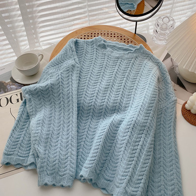 Πλεκτό γυναικείο πουλόβερ με στρογγυλή λαιμόκοψη σε διάφορα χρώματα