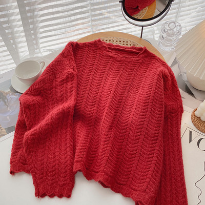 Πλεκτό γυναικείο πουλόβερ με στρογγυλή λαιμόκοψη σε διάφορα χρώματα