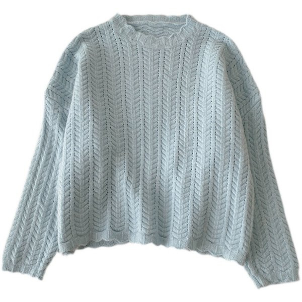 Πλεκτό γυναικείο πουλόβερ με στρογγυλή λαιμόκοψη σε διάφορα χρώματα