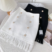 Modern női szoknya magas derékkal és rojtokkal - fehér és fekete színben