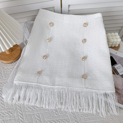 Modern női szoknya magas derékkal és rojtokkal - fehér és fekete színben