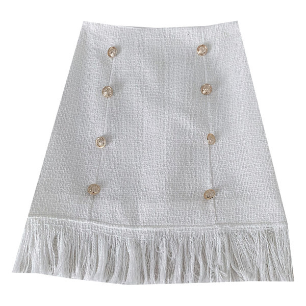 Modern női szoknya magas derékkal és rojtokkal - fehér és fekete színben