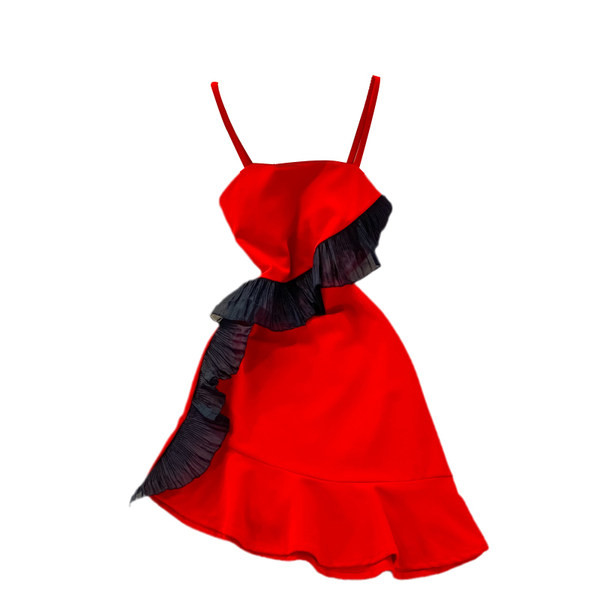 Moderna ženska haljina na tanke naramenice - asimetrični model