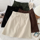 Lezser női rövid kordbársony szoknya magas derékkal