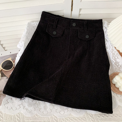 Lezser női rövid kordbársony szoknya magas derékkal