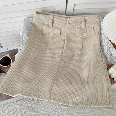 Lezser női rövid kordbársony szoknya magas derékkal